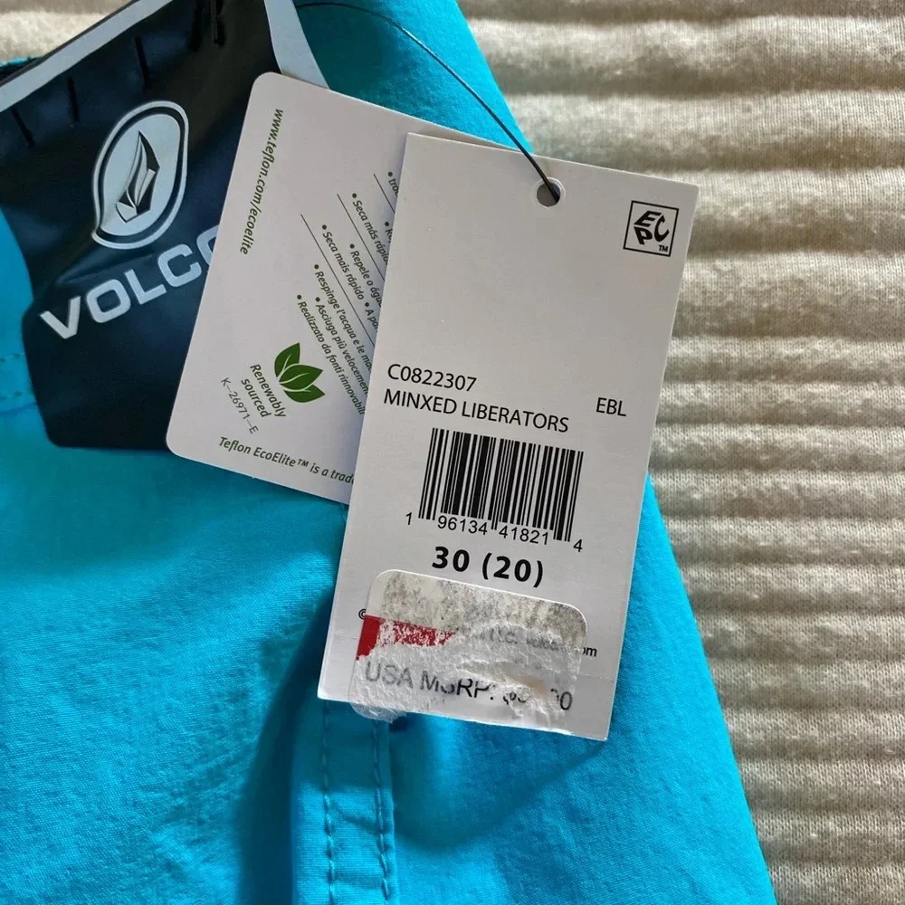 Volcom Boys Board Shorts Swim Suit Pockets Solid Blue size 20 NEW